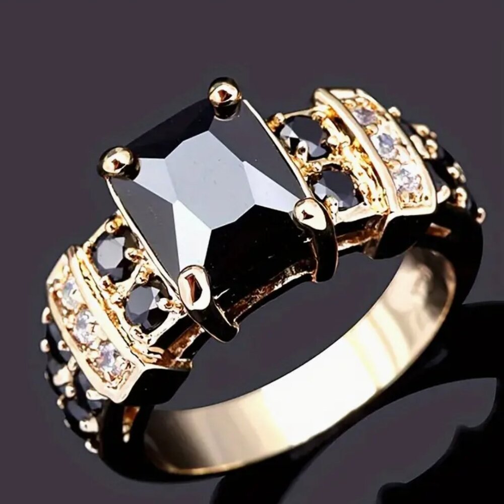 Beautiful 14K Gold Plated CZ Onyx Ring